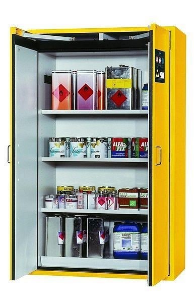 asecos Sicherheitsschrank S-CLASSIC-90, S90.196.120.WDAS in sicherheitsgelb RAL 1004 mit 3x Fachboden (Stahlblech), 30116-002-30127