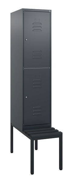 C+P Doppelstöckiger Spind Classic PLUS, 1950x400x815mm, 7016/7016, Zylinderschlösser, mit untergebauter Sitzbank, 0803505-12 S10087