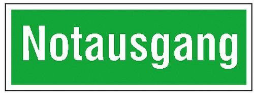 DENIOS Rettungsschild "Notausgang", Aluminium, langnachleuchtend, 297 x 105 mm, VE: 10 Stück, 173698