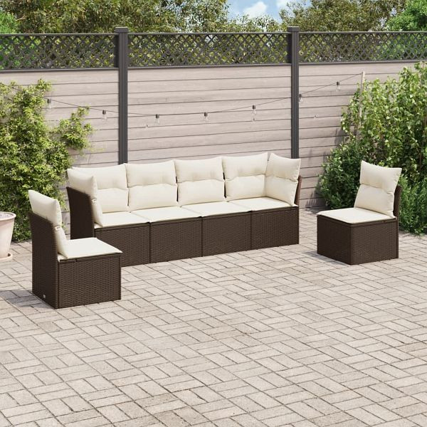 vidaXL 6-teilig Garten-Sofagarnitur mit Kissen Braun Poly Rattan, 3217373