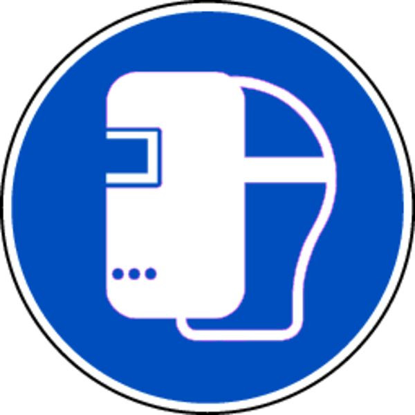 Schilder Klar Gebotszeichen Schweißmaske benutzen DIN EN ISO 7010- M019, 200x1.5 mm Kunststoff, 7451/72