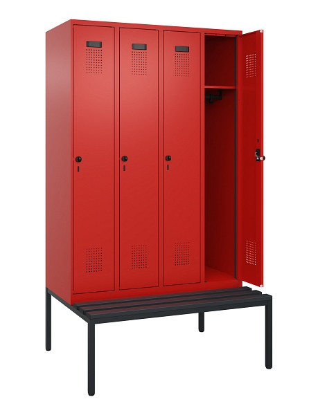 C+P Spind Evolo PLUS, 4 Abteile, 2120x1200x815mm, 3020/3020, Haken 3, Drehriegel, Sitzfläche Kunststoff, Sitzbank, 0490507-40 S10079