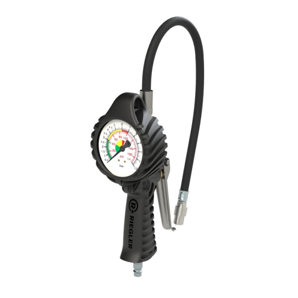 Riegler Standard-Handreifenfüllmesser mit QUIK-LOK Stecker, Schlauch drehbar, Mano Ø 80 mm, ungeeicht, 0-12 bar/170 psi, Stecknippel NW 7,2, 137582