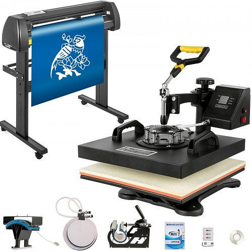 VEVOR 38 x 38 cm Heißpressmaschine 5 in 1 Transferpresse und 870 mm Vinyl Schneideplotter Desktop Maschine, THJ3838+KZJ-87001V2