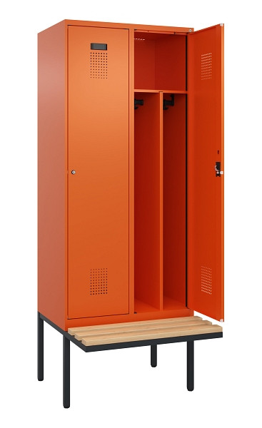 C+P Spind Evolo PLUS, 2 Abteile, 2120x800x815mm, 2004/2004, Haken 4, Zylinderschloss, Sitzfläche Holz, Trennwand, 0490407-22F S10050