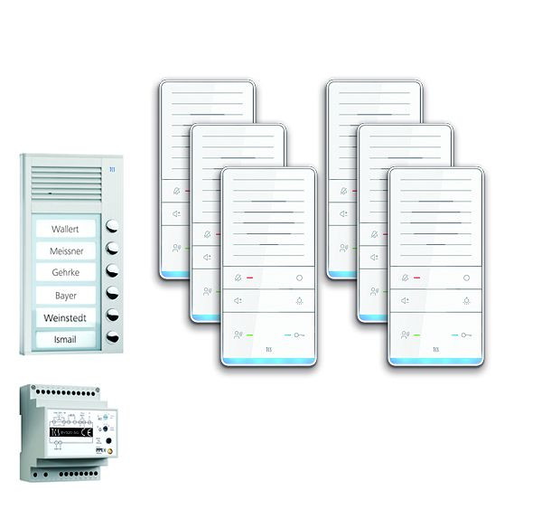 TCS Türkontrollsystem audio:pack AP für 6 Wohneinheiten, mit Außenstation PAK 6 Klingeltasten, 6x Freisprecher ISW5031, Steuergerät BVS20, PAAF061/001