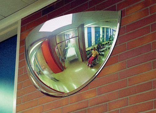 DENIOS Panoramaspiegel PS 180-6, aus Acrylglas, 180°, zur Wandmontage, 129685