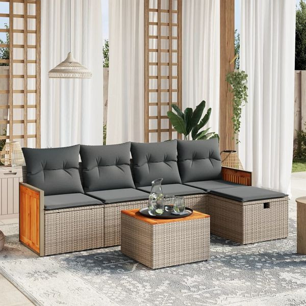 vidaXL 6-teilig Garten-Sofagarnitur mit Kissen Grau Poly Rattan, 3265729