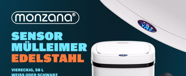 monzana Sensor Mülleimer Edelstahl Weiß/Creme 58L, 109591