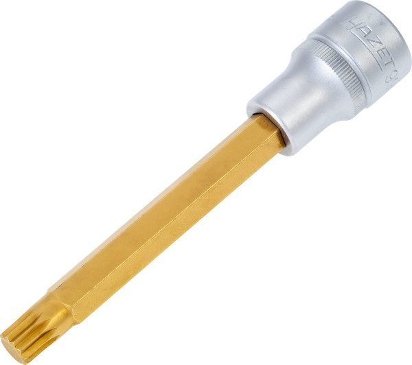 Hazet Schraubendreher-Steckschlüsseleinsatz, Vierkant hohl 12,5 mm, Innen Vielzahn Profil XZN, M10, extralang Mit Rändelung, 990SLG-10