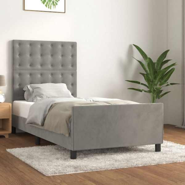 vidaXL Bettgestell mit Kopfteil Hellgrau 90x200 cm Samt, 3125977