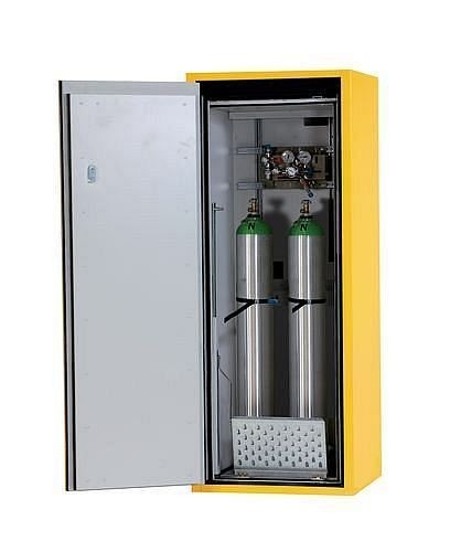 asecos Feuerbeständiger Gasflaschenschrank G90.6-10, 600 mm breit, Tür rechts, gelb, 3069000230691