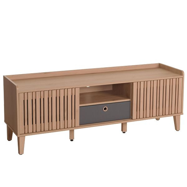 Mendler TV-Rack HWC-M48, Lowboard TV-Schrank, Schiebetür 56x150x40cm, beige, Schublade grau, 106502+106503