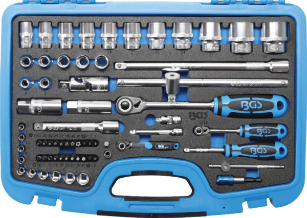 BGS Steckschlüssel-Satz Sechskant, Antrieb 6,3 mm (1/4") / 12,5 mm (1/2"), 66-teilig, 2248