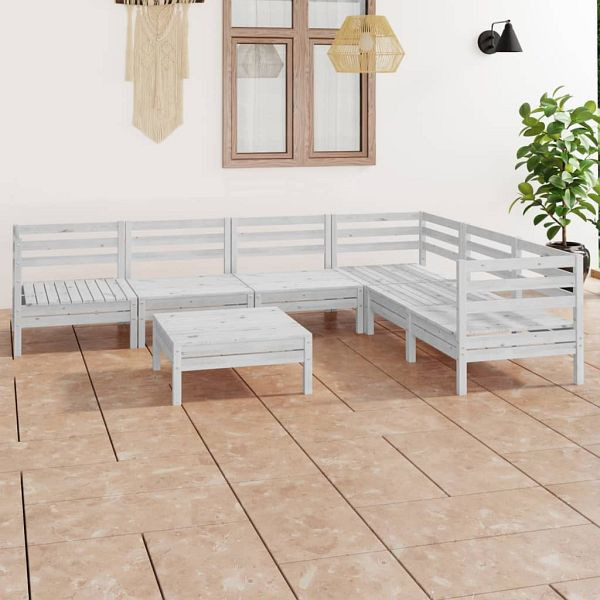 vidaXL 7-teilig Garten-Lounge-Set Massivholz Kiefer Weiß, 3083010