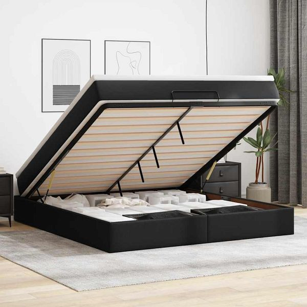 vidaXL Ottoman-Bett mit Matratze Schwarz 180x200 cm Kunstleder, 3311051