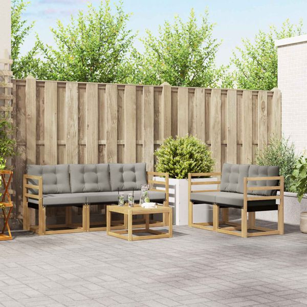 vidaXL Outdoor-Sofagarnitur mit Kissen 6-teilig Weiß und Hellgrau, 3389201