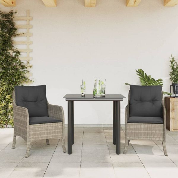 vidaXL 3-teilig Garten-Essgruppe mit Kissen Hellgrau Poly Rattan, 3211997