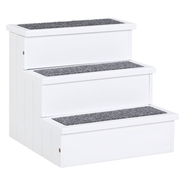 PawHut Haustiertreppe Hundetreppe Einstiegshilfe mit Teppich Tannenholz Weiß, D06-065WT