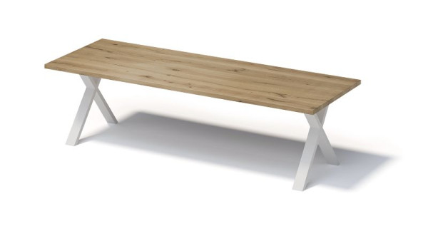 Bisley Fortis Table Regular, 2800 x 1000 mm, gerade Kante, geölte Oberfläche, X-Gestell, Oberfläche: natürlich / Gestellfarbe: verkehrsweiß, F2810XP396