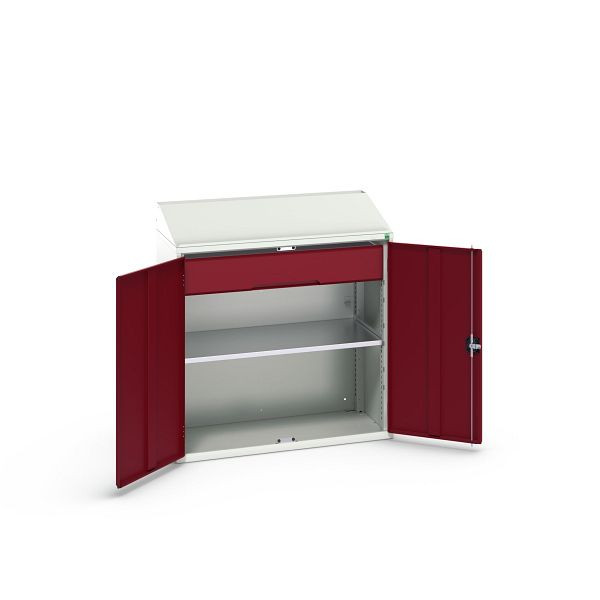 bott verso Pultschrank, mit 1 Fachboden und 1 Schublade, BxTxH: 1050 x 550 x 1130 mm, Lichtgrau / Purpurrot, 16926590.24