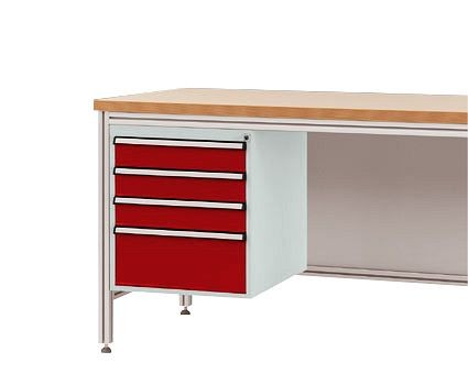 Manuflex Gehäuse-Unterbau für ALU-Arbeitstische, Nutzhöhe 500 mm mit 4 Schubfächern, für Tischtiefe 800 mm, Rubinrot, ZB4822.3003