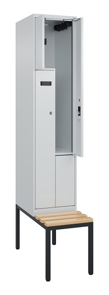 C+P Z-Spind Evolo PLUS, Bank, 2 Fächer, 2120x400x815mm, 7035/7035, Zylinderschloss, Sitzfläche Buche-Hartholz, Sitzbank, 0490537-122 S10038