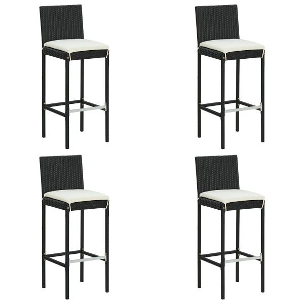 vidaXL Garten-Barhocker mit Kissen 4 Stück Schwarz Poly Rattan, 313437