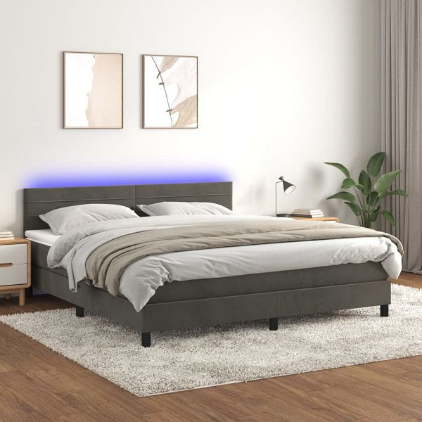 vidaXL Boxspringbett mit Matratze & LED Dunkelgrau 180x200 cm Samt, 3134478