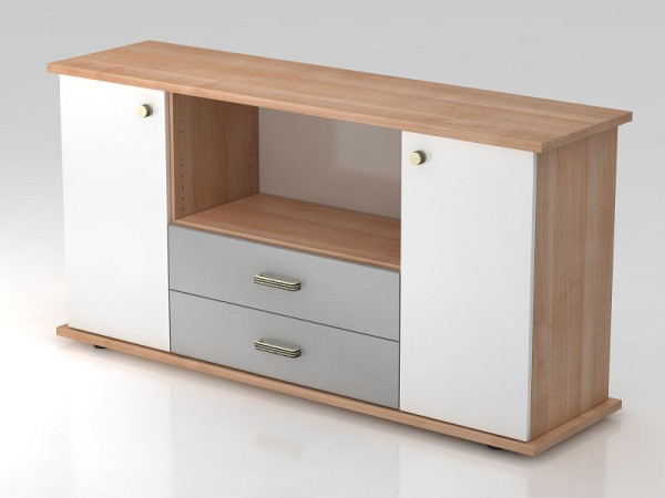 Hammerbacher Sideboard 2 Türen, 2, Schübe, Streifengriff Nussbaum/Weiß, 166,1x44,8x84 cm (BxTxH), VSBTS/N/W/SG