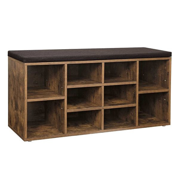 VASAGLE Schuhbank, Schuhregal, Schuhregal, Aufbewahrungsschrank, 10 Fächer mit Polster für den Eingangsbereich, 104 x 30 x 48 cm, rustikbraun, LHS010X01