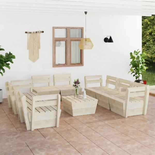 vidaXL 9-tlg. Garten-Paletten-Lounge-Set Imprägniertes Fichtenholz, 3063730