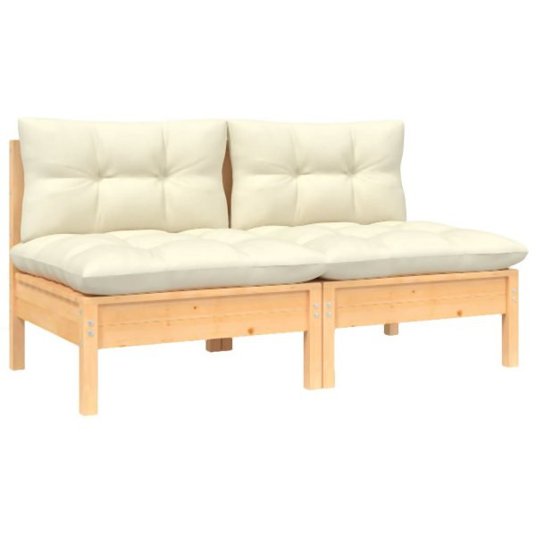 vidaXL Gartensofa 2-Sitzer mit Kissen in Creme Massivholz Kiefer, 806652