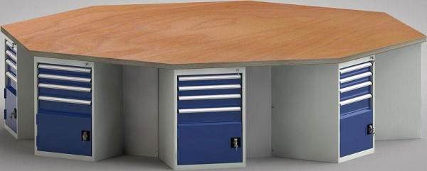 KLW PROFI-Werkbank in Achteckform (ERGO-Version) mit Buchen-Multiplexplatte in 8-Eck-Form 3259 x 3259 x 45 mm L x B x S, WP670E-1350M45-E8009