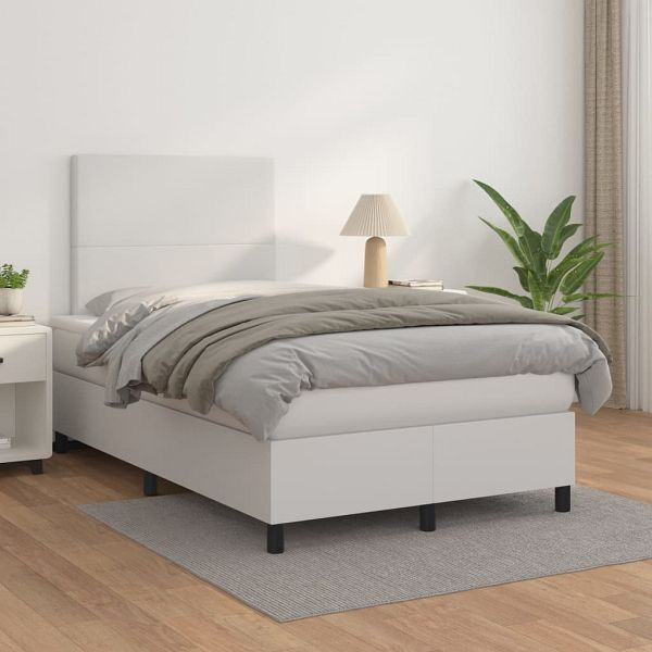 vidaXL Boxspringbett mit Matratze Weiß 120x200 cm Kunstleder, 3142714