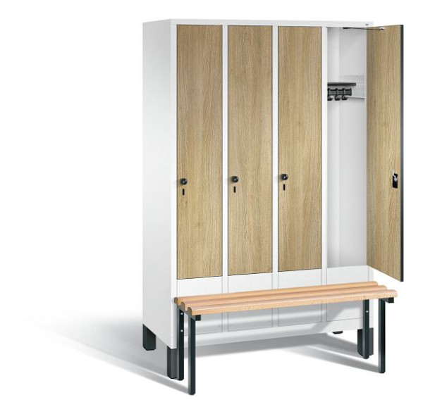 C+P Garderobenschrank Evolo, H1850xB1190xT815mm, Farbe: Verkehrsweiß / Dekor Eiche Sereno, 48030-40 S10246