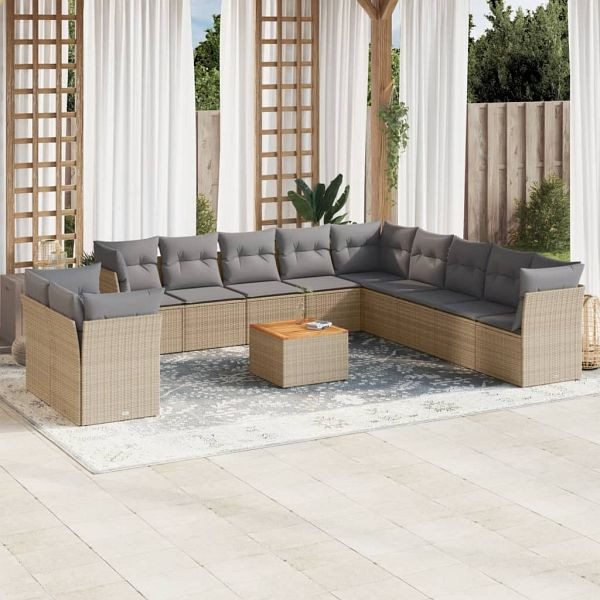 vidaXL 12-teilig Garten-Sofagarnitur mit Kissen Beige Poly Rattan, 3223728