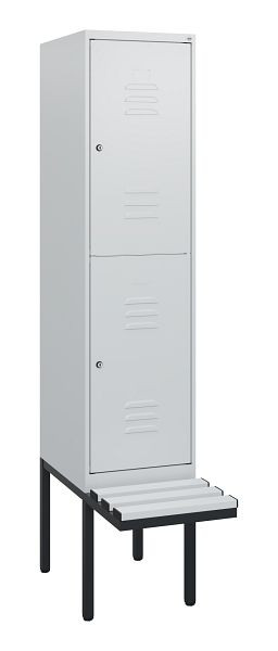 C+P Doppelstöckiger Spind Classic PLUS, 1950x400x815mm, 7035/7035, Zylinderschlösser, mit Untergestell und schwebender Sitzfläche, 0803405-12 S10084