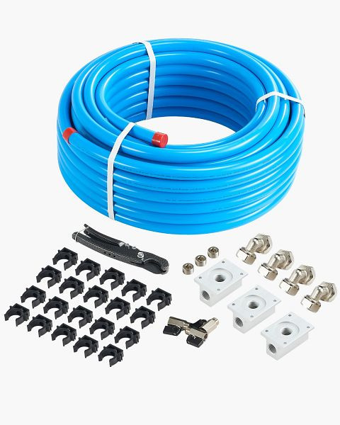 VEVOR Luftkompressor-Leitungssatz 3/4 Zoll x 100 Fuß HDPE/Aluminium-Luftleitungssystem, Blau, YSKQGDXT34INQP8IVV0