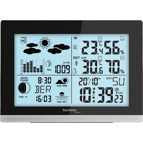 Technoline Wetterstation, DCF-77 Funkuhr mit manueller Einstelloption, Abmaße: 158 x 113 x 40 mm, WS 6762