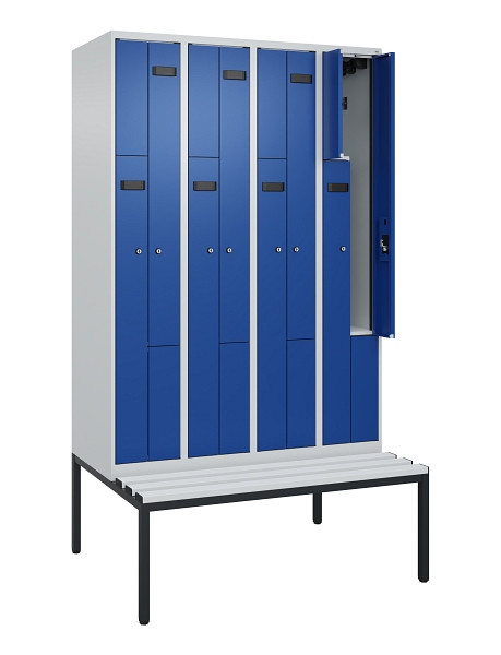 C+P Z-Spind Evolo PLUS, 8 Fächer, 2120x1200x815mm, 7035/5010, Zylinderschloss, Material Sitzfläche Kunststoff, Sitzbank, 0490537-408 S10086