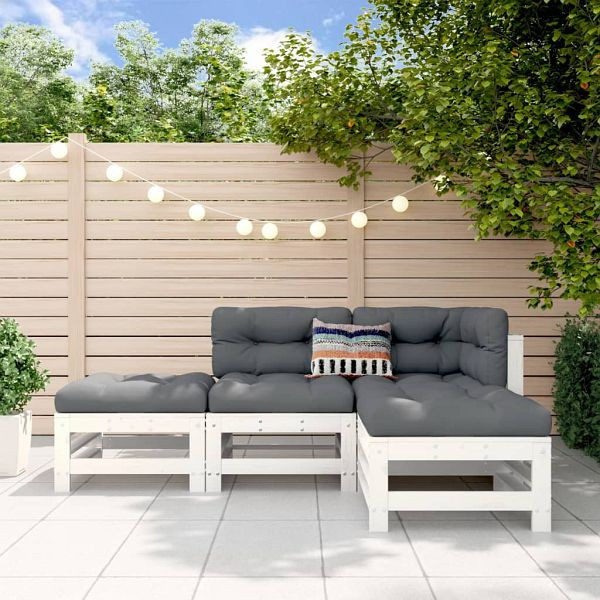 vidaXL 4-teilig Garten-Lounge-Set Weiß Massivholz Kiefer, 3186502