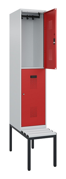 C+P Doppelstock-Spind Evolo PLUS, Bank, 2 Fächer, 2120x400x815mm, 7035/3000, Zylinderschloss, Sitzfläche Kunststoff, Sitzbank, 0493507-12 S10111