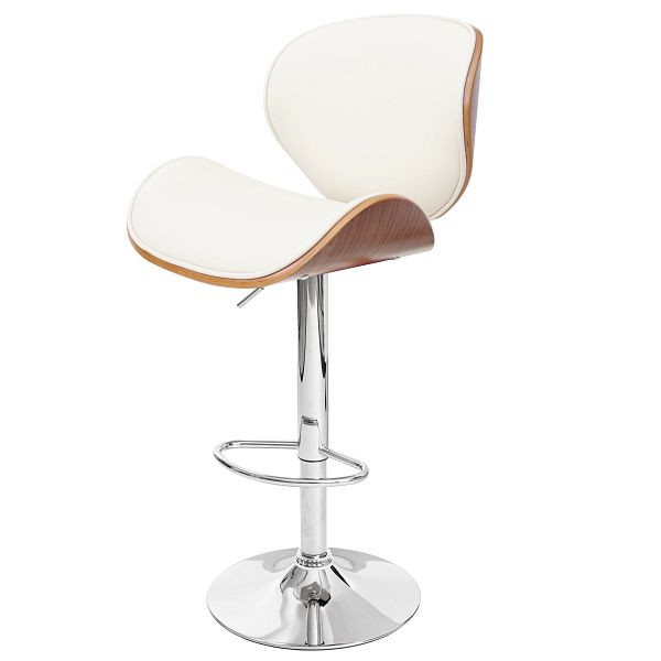 Mendler Barhocker Foxrock, Barstuhl, Holz Bugholz Retro-Design, Walnuss-Optik, Kunstleder creme, 50058