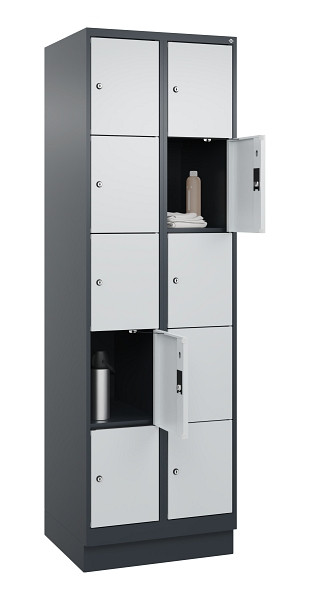 C+P Schließfachschrank Evolo PLUS, mit Sockel, 10 Fächer, 1950x600x500mm, 7016/7, Frontfarbe RAL 7035 Lichtgrau, 049020-205 S10017
