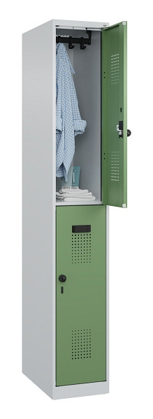C+P Doppelstöckiger Spind Evolo PLUS, 2 Fächer, 1850x300x500mm, 7035/6011, Drehriegel, 049300-10 S10010