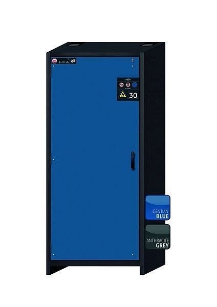 asecos Sicherheitsschrank Q-CLASSIC-30, Q30.195.086.WD in enzianblau RAL 5010 mit 4x Auszugswanne Standard (Edelstahl), 31008-067-30056