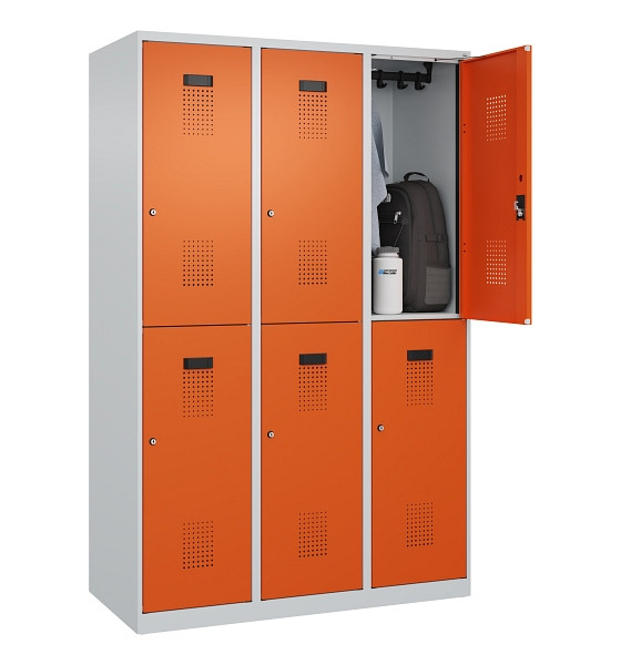 C+P Doppelstöckiger Spind Evolo PLUS, 6 Fächer, 1850x1200x500mm, 7035/2004, Zylinderschloss, 049300-32 S10029