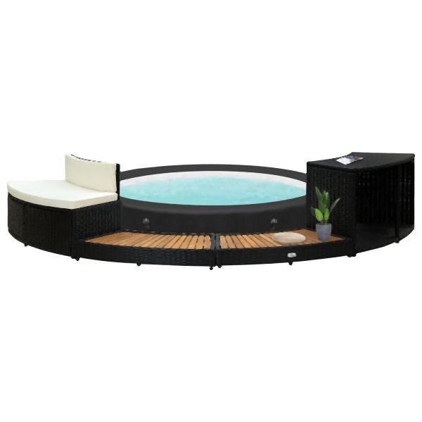 vidaXL Whirlpool-Einfassung Schwarz Poly Rattan und Massivholz Akazie, 316651