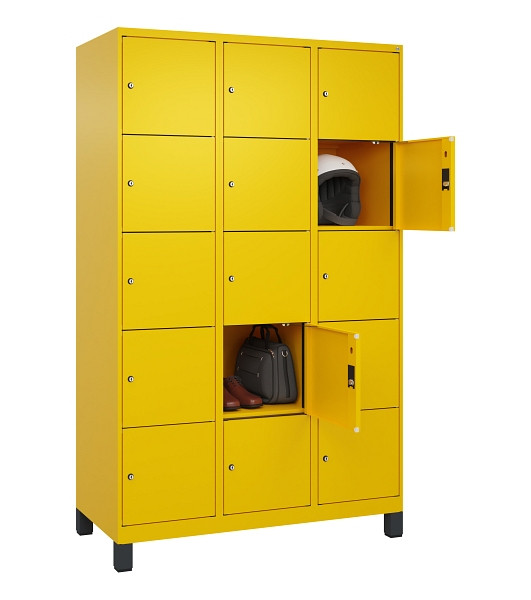 C+P Schließfachschrank Evolo PLUS, mit Füßen, 15 Fächer, 1950x1200x500mm, 1023/1023 Verkehrsgelb, 049010-325 S10022